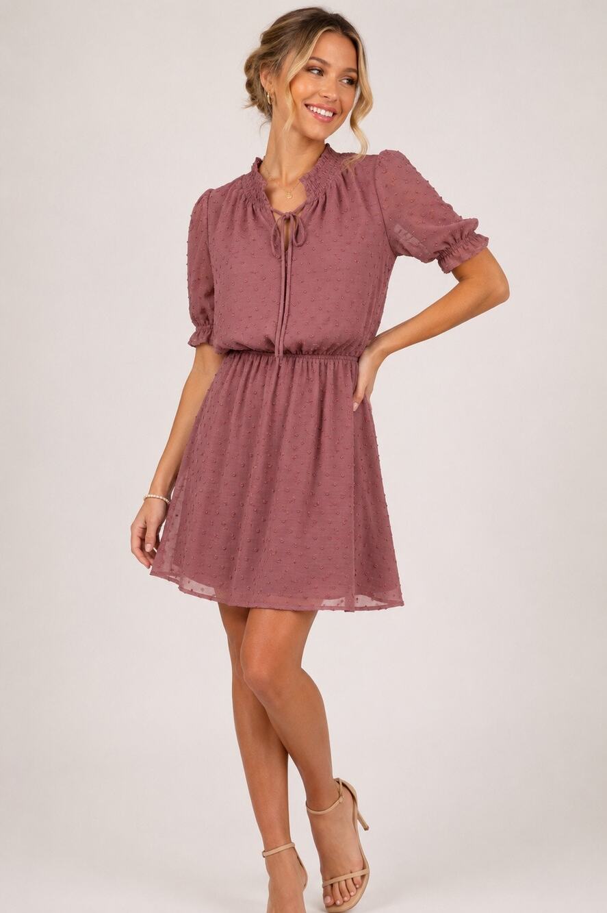 Monteau Mauve Swiss Dot Fit and Flare Dress Size Medium